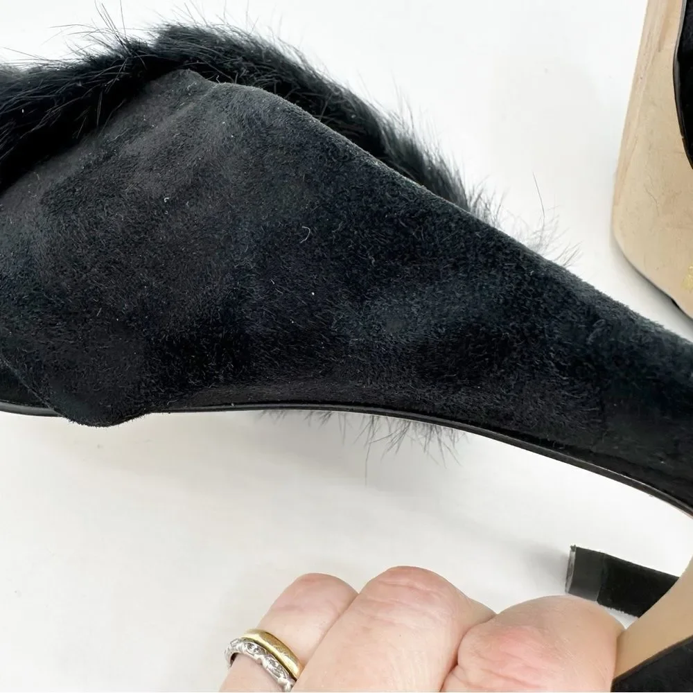Louise Et Cie Halloway Rabbit Fur Stiletto Heel Mule Sandals Black Size 8.5‎